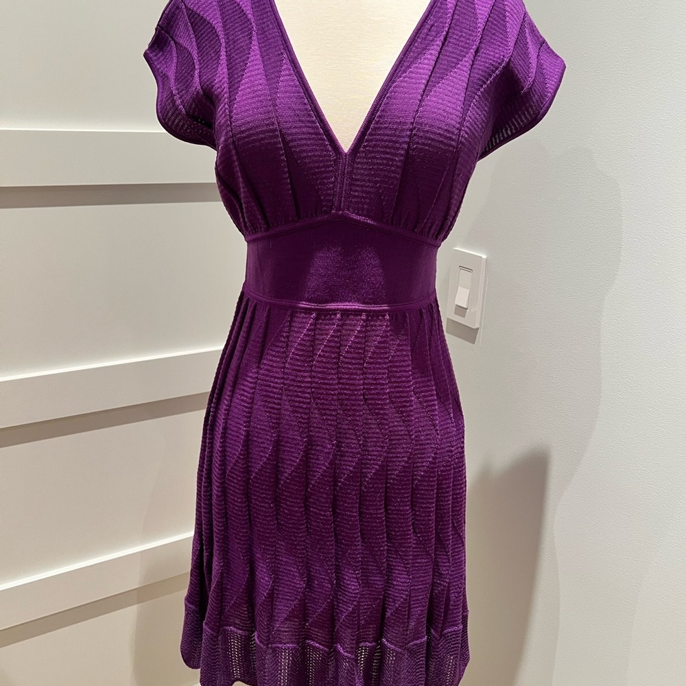 Missoni Purple Fit and Flare Mini Dress with Pleated Ribbed Details
